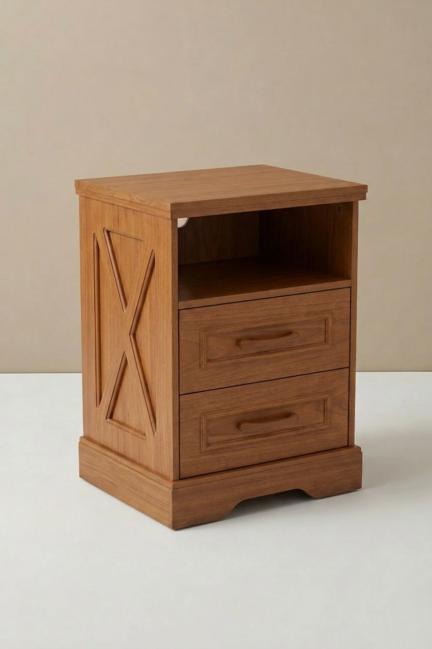 Farmhouse 2-Drawer Nightstand with Charging Station