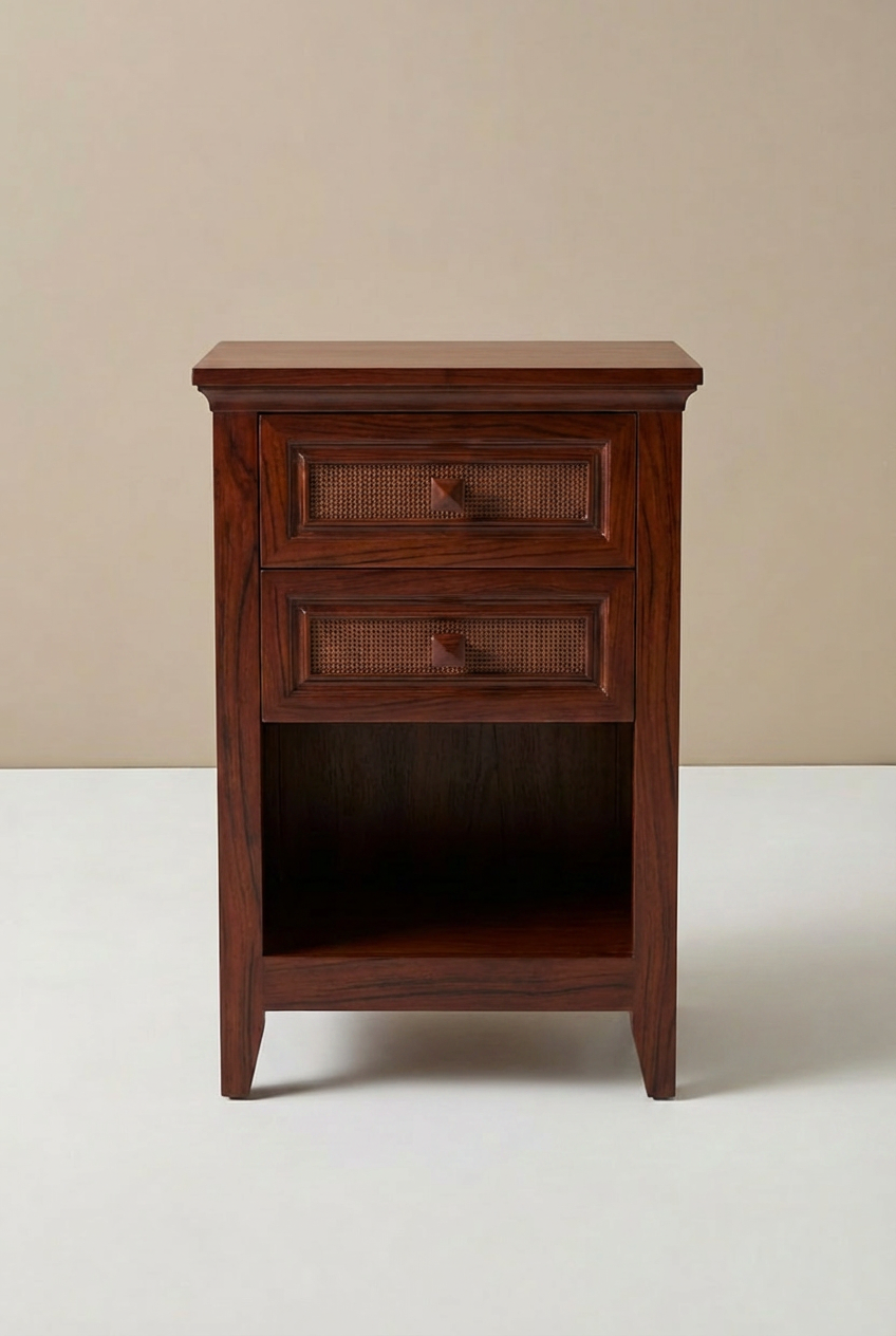 CozyHome Farmhouse 2-Drawer Rattan Nightstand