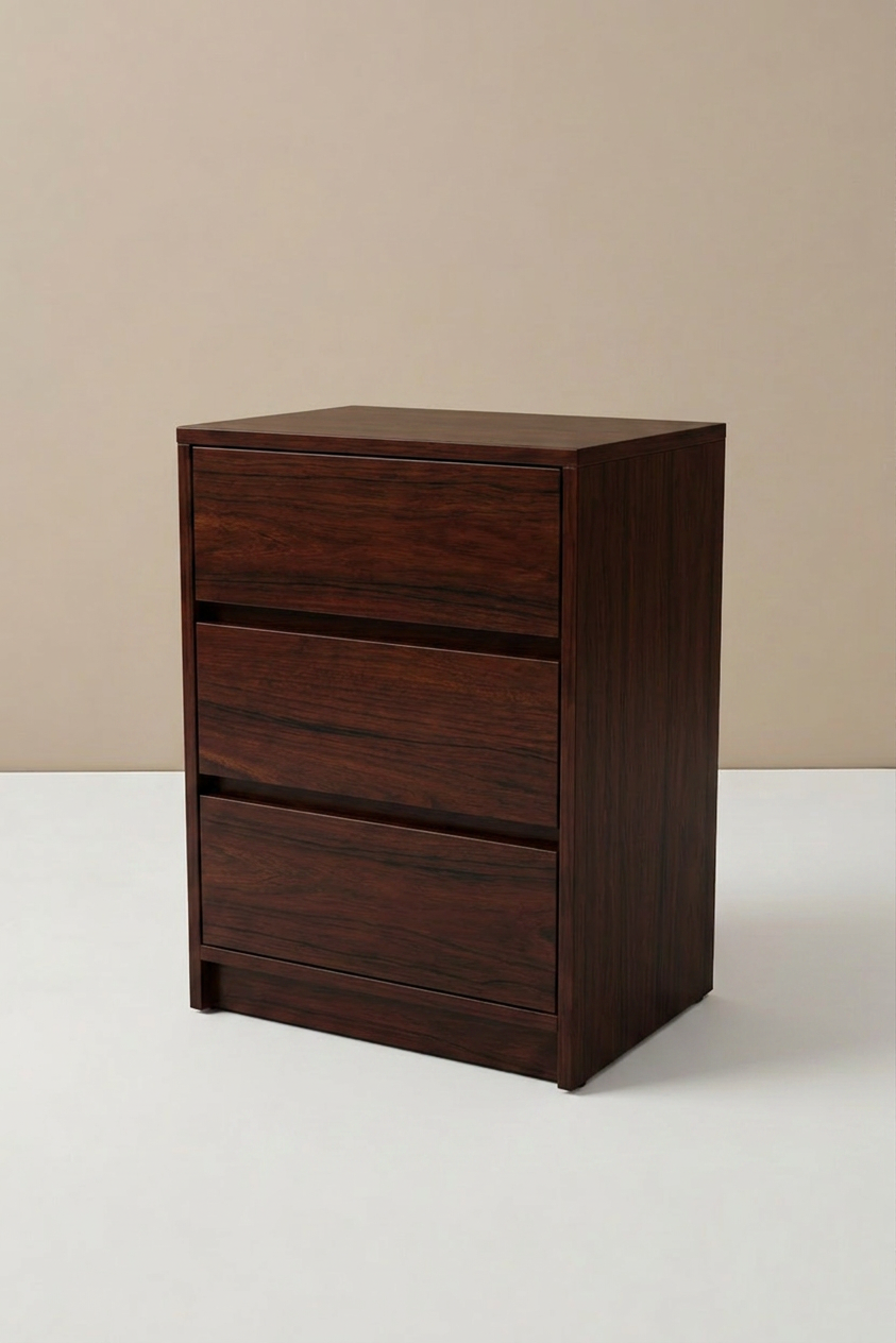 Black 3-Drawer Nightstand with Charging Station