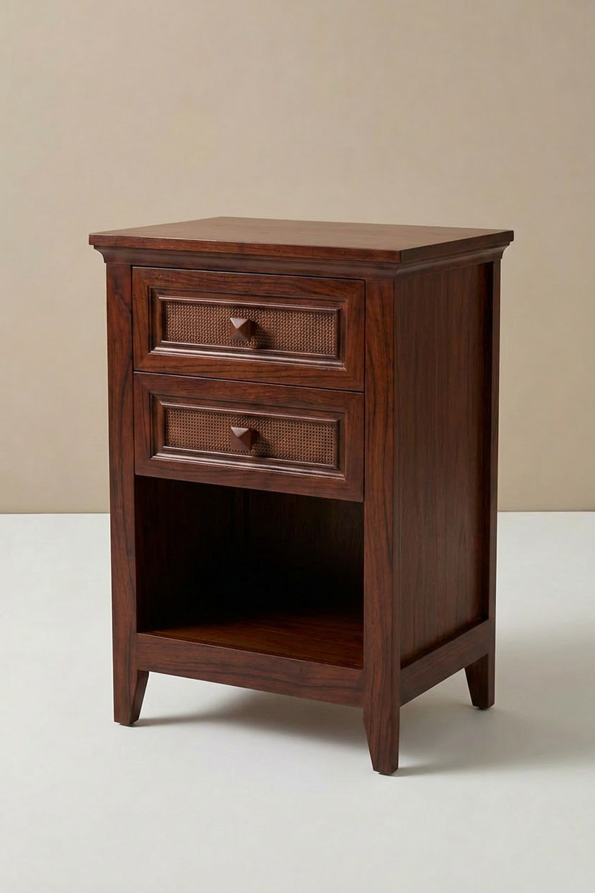 CozyHome Farmhouse 2-Drawer Rattan Nightstand