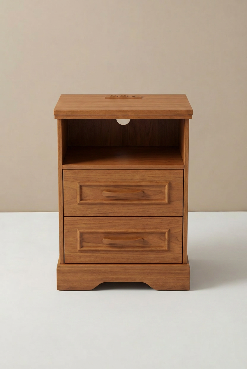 Farmhouse 2-Drawer Nightstand with Charging Station